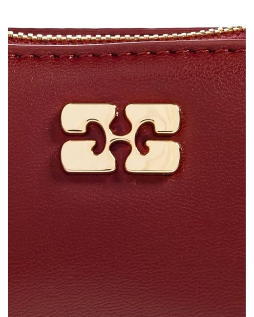Ganni Red Braided-Handle Leather Tote Bag