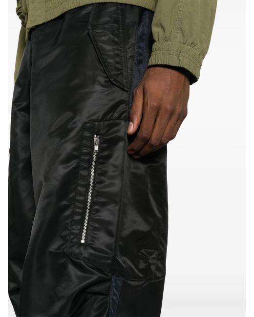 Random Identities Black Satin-Finish Straight Trousers for men