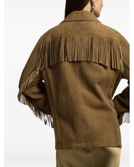 Ralph Lauren Brown Perce Fringe-Trim Jacket