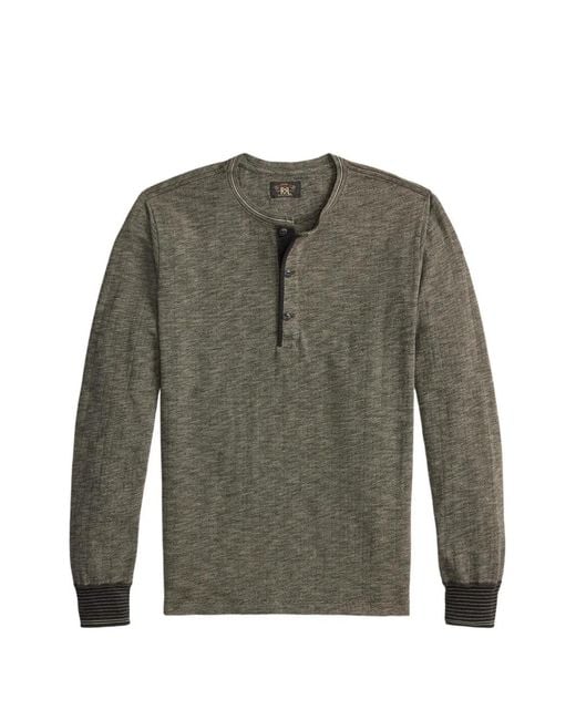 RRL Green Button-Placket Long-Sleeve Henley T-Shirt for men