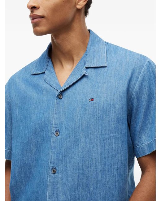 Tommy Hilfiger Blue Short-Sleeve Camp-Collar Shirt for men