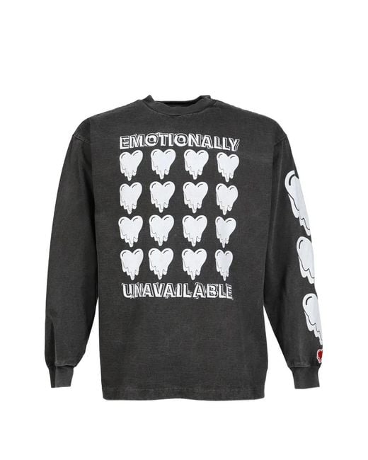 Emotionally Unavailable Gray Graphic-Print Long-Sleeved T-Shirt for men