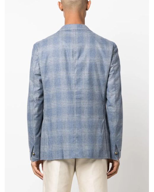 Eleventy Blue Check-Pattern Single-Breasted Blazer for men