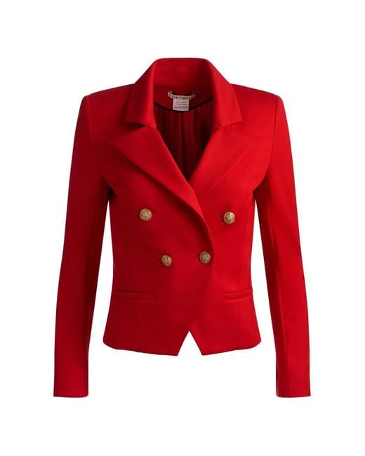 Alice + Olivia Red Sable Double-Breasted Cropped Blazer