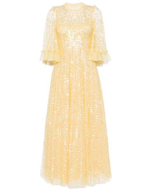 Needle & Thread Yellow Raindrop Sequin-embellished Gown