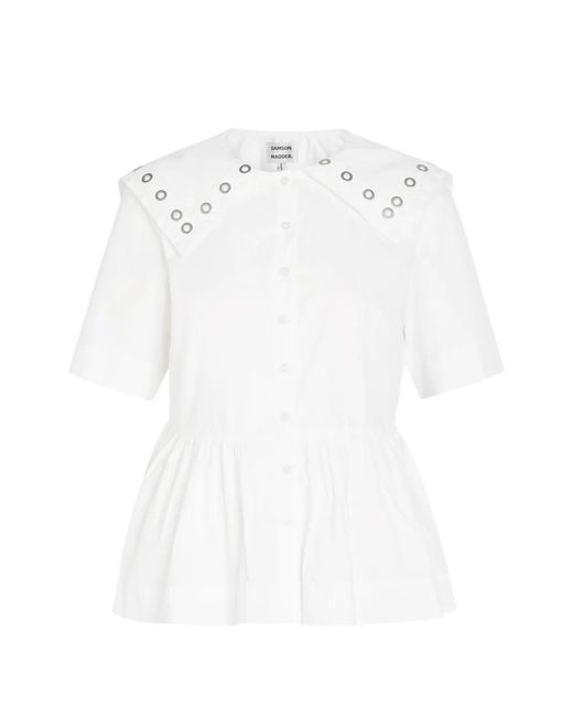 Damson Madder White Cyrus Eyelet-Embellished Peplum Blouse