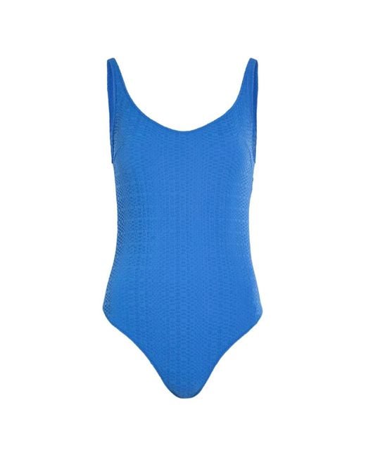 Lisa Marie Fernandez Blue The Marilyn Maillot Seersucker Swimsuit