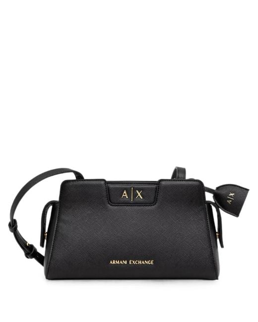 ARMANI EXCHANGE Black Logo-Plaque Shoulder Bag