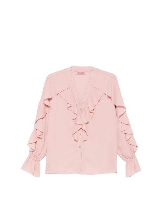 Carla G Pink Erug Ruffled V-Neck Blouse