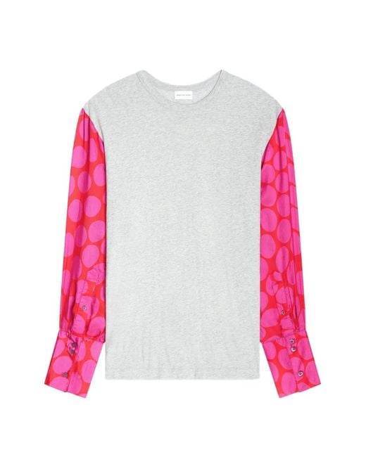 Dries Van Noten Pink Contrast-Sleeves T-Shirt