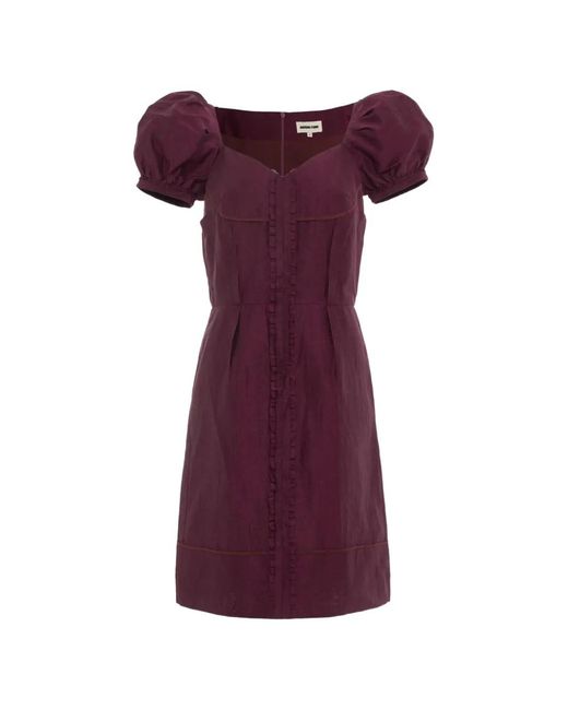 ShuShu/Tong Purple Ruffle-Trimmed Puff-Sleeve Midi Dress