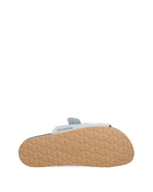 Love Moschino White Heart-Buckle Suede Sandals