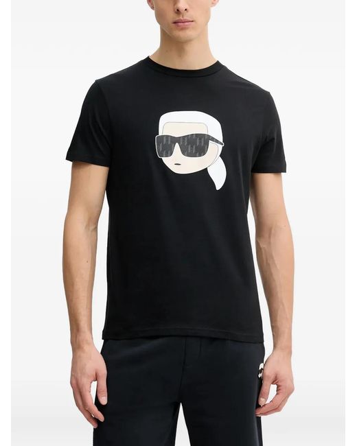 Karl Lagerfeld Black Graphic-Print T-Shirt for men