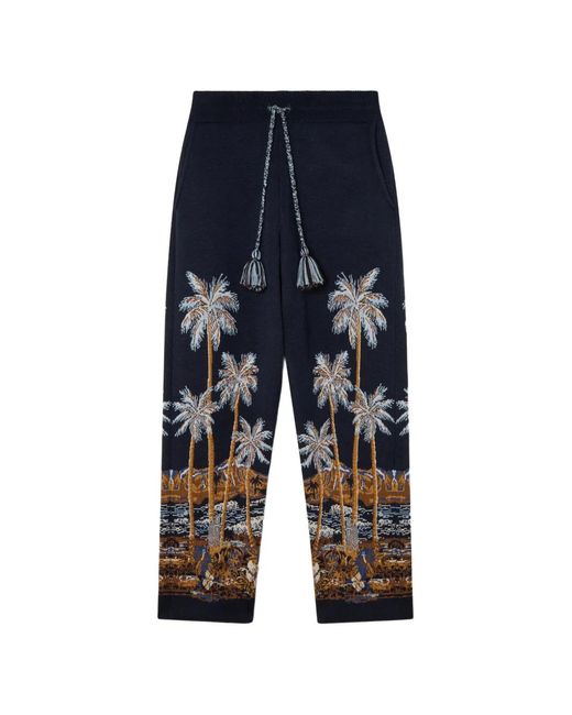 Alanui Blue Diamond Head Jacquard-Knit Track Pants for men