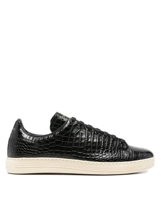 メンズ Tom Ford クロコエンボス レザースニーカー Black