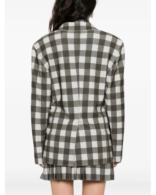 Norma Kamali Gray Checked Single-Breasted Blazer