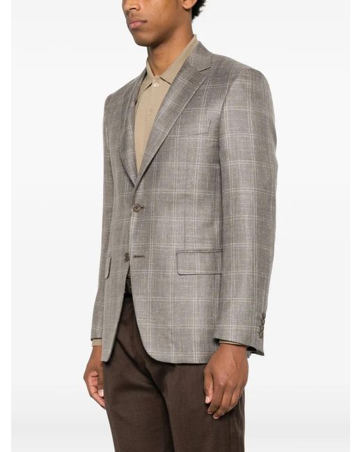 Canali Brown Check-Pattern Single-Breasted Blazer for men
