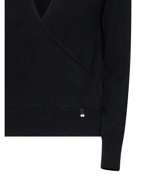 Herno Black Cut-Out Wrap-Effect Sweater