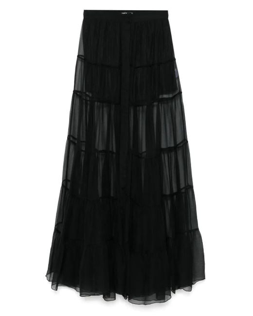 Amen Zijden Chiffon Maxi-Rok in het Black