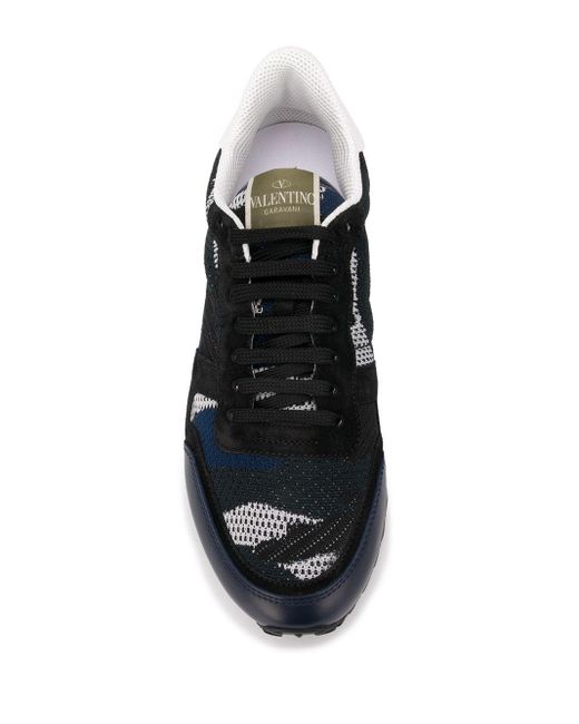 Valentino Garavani Leer Camouflage Rockrunner Sneaker Met Suède Details in  het Blauw voor heren - Bespaar 16% - Lyst