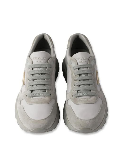 Prada Gray Prax 2.0 Re-Nylon And Suede Sneakers for men