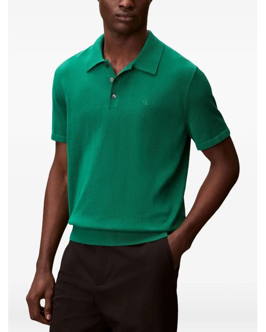 Calvin Klein Green Supima Embroidered-Logo Polo Shirt for men