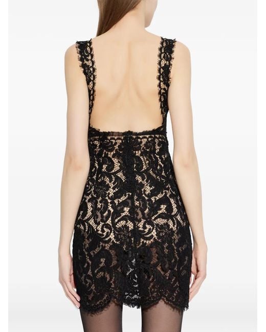 DSquared² Black Lace-Detail Fringed Mini Dress
