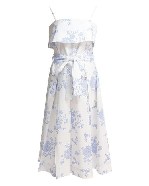 La Maison Talulah White Floral-Print Belted Midi Dress