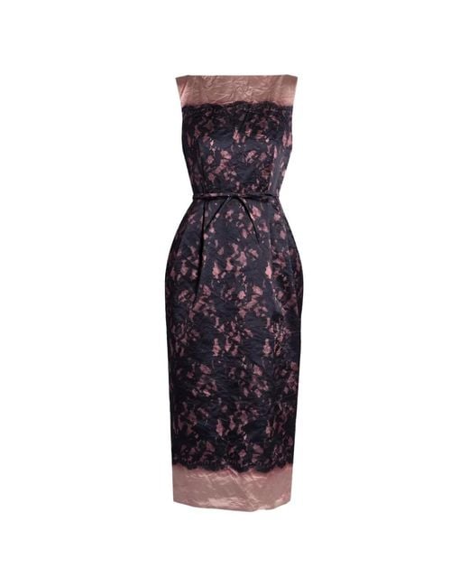 Erdem Purple Printed Textured-Satin Midi Dress