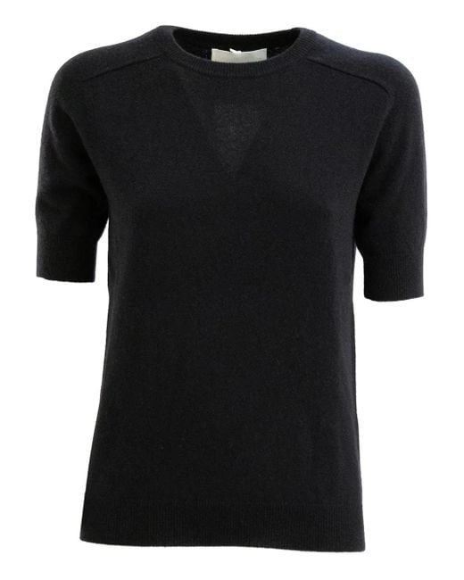 Lisa Yang Black Kurzärmeliger Kaschmirpullover