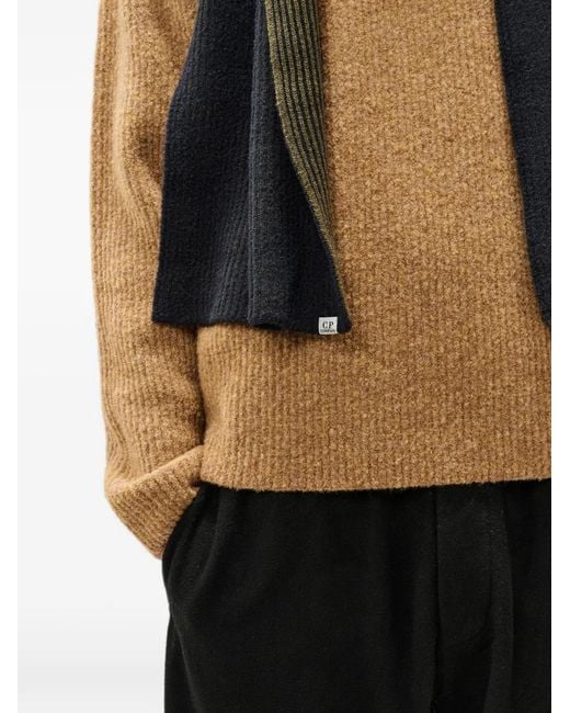 C P Company Blue Ribbed Logo-Patch Scarf for men