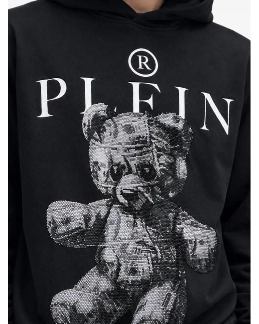 Philipp Plein Black Jersey Hoodie Teddy Dollar Stones for men