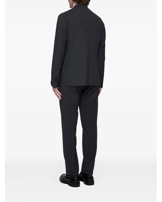 Tagliatore Black Peak-Lapels Patch-Pockets Suit for men
