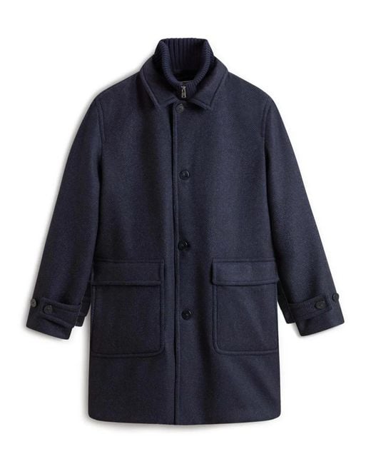 Woolrich Blue Herringbone Wool Coat for men