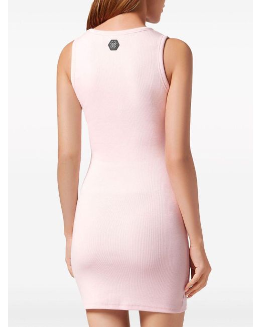 Philipp Plein Pink Logo-embroidered Ribbed Dress