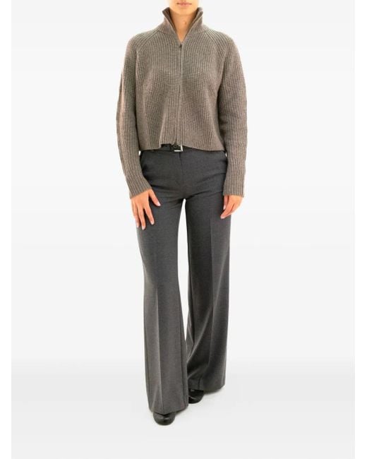 Lisa Yang Brown Zip-Front Ribbed Cardigan