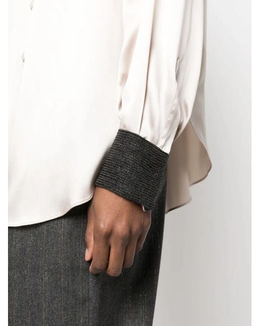 Brunello Cucinelli White Long-Sleeve Silk Blouse