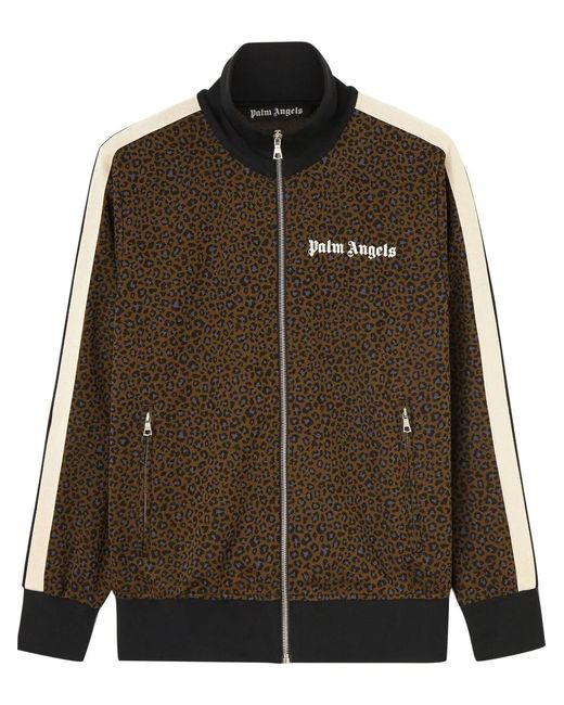 Palm Angels Brown Leopard-Print Track Jacket for men
