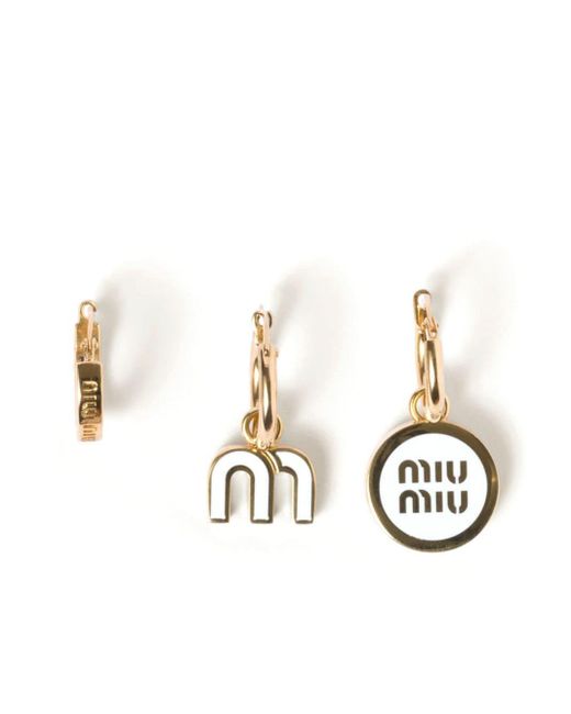 Miu Miu White Enamel Hoop Earrings (set Of Three)