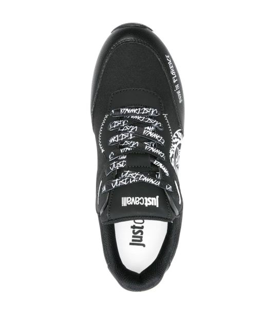 Just Cavalli Black Tiger Head-Print Leather Sneakers for men