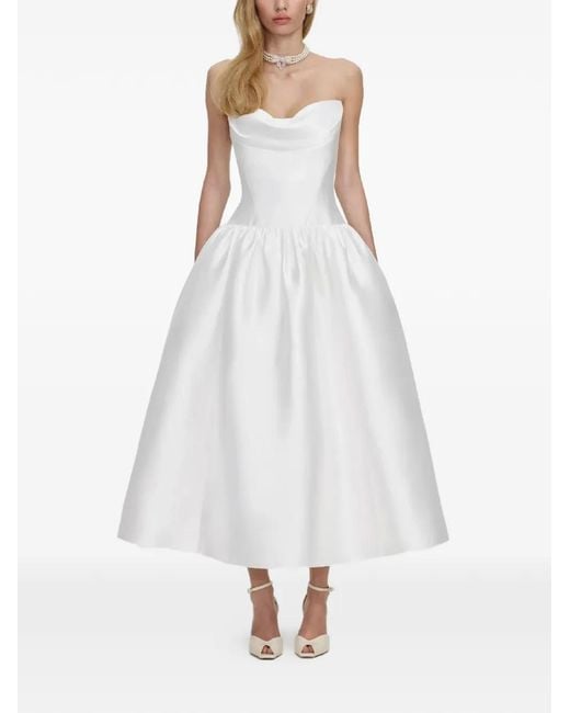 Self-Portrait White Sweetheart Flared Midi Dress