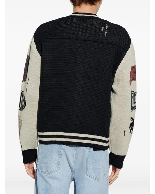 AllSaints Black Chase Intarsia-Knit Distressed Cardigan for men