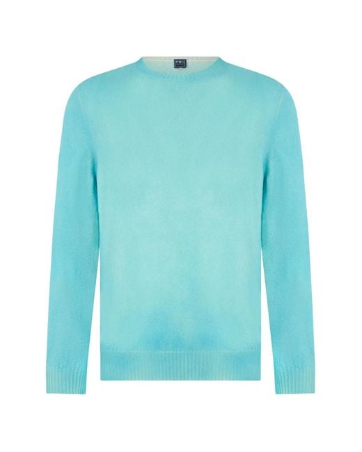 Fedeli Blue Crew-Neck Cashmere Sweater for men