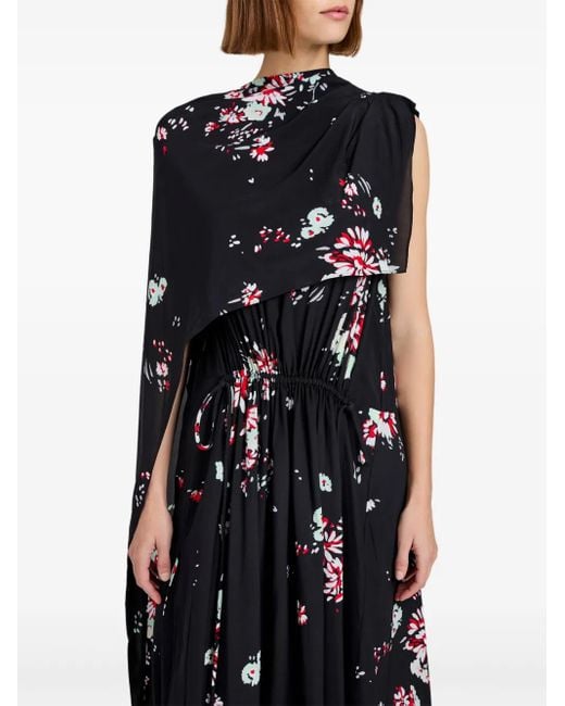 Proenza Schouler Black Floral-Print Cape Midi Day Dress
