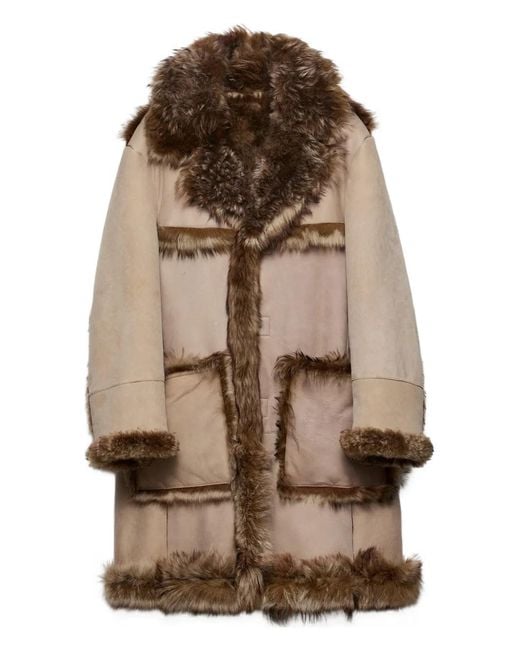 Prada Brown Fur-Trimmed Patch-Pocket Coat for men