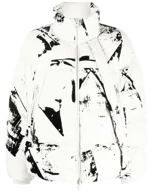 Y-3 White Paint Splatter-Print Puffer Jacket