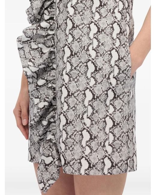 MSGM Gray Ruffled-Detail Snakeskin-Print Mini Dress
