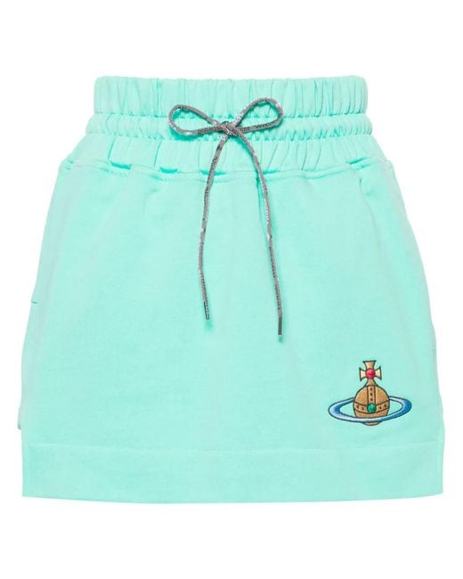 Vivienne Westwood Blue Orb-Embroidered Cotton Miniskirt