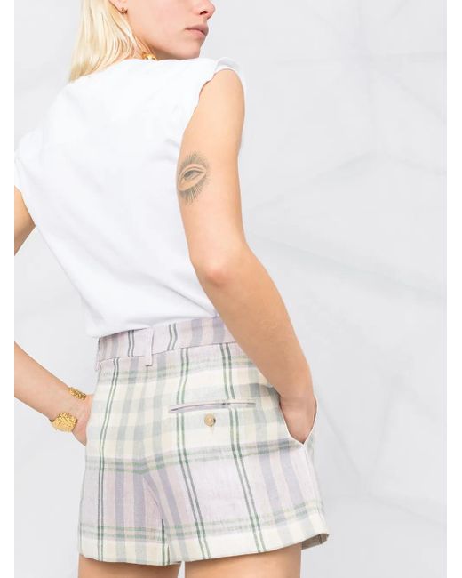 Isabel Marant White Checked Linen Shorts