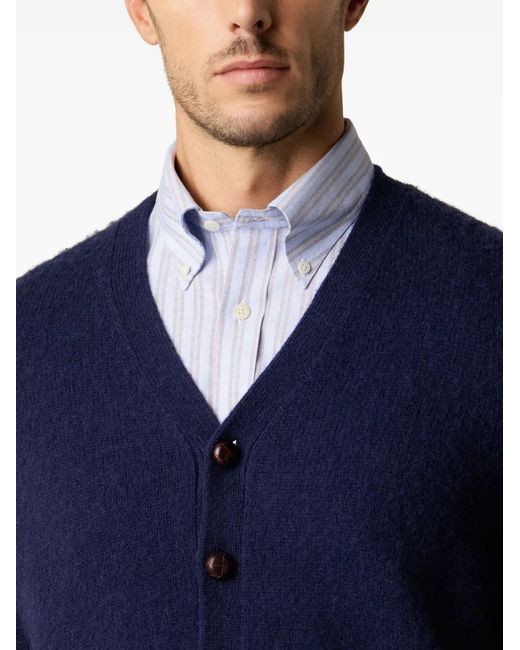 Brooks Brothers Blue Shetland-Wool Long-Sleeve Cardigan for men